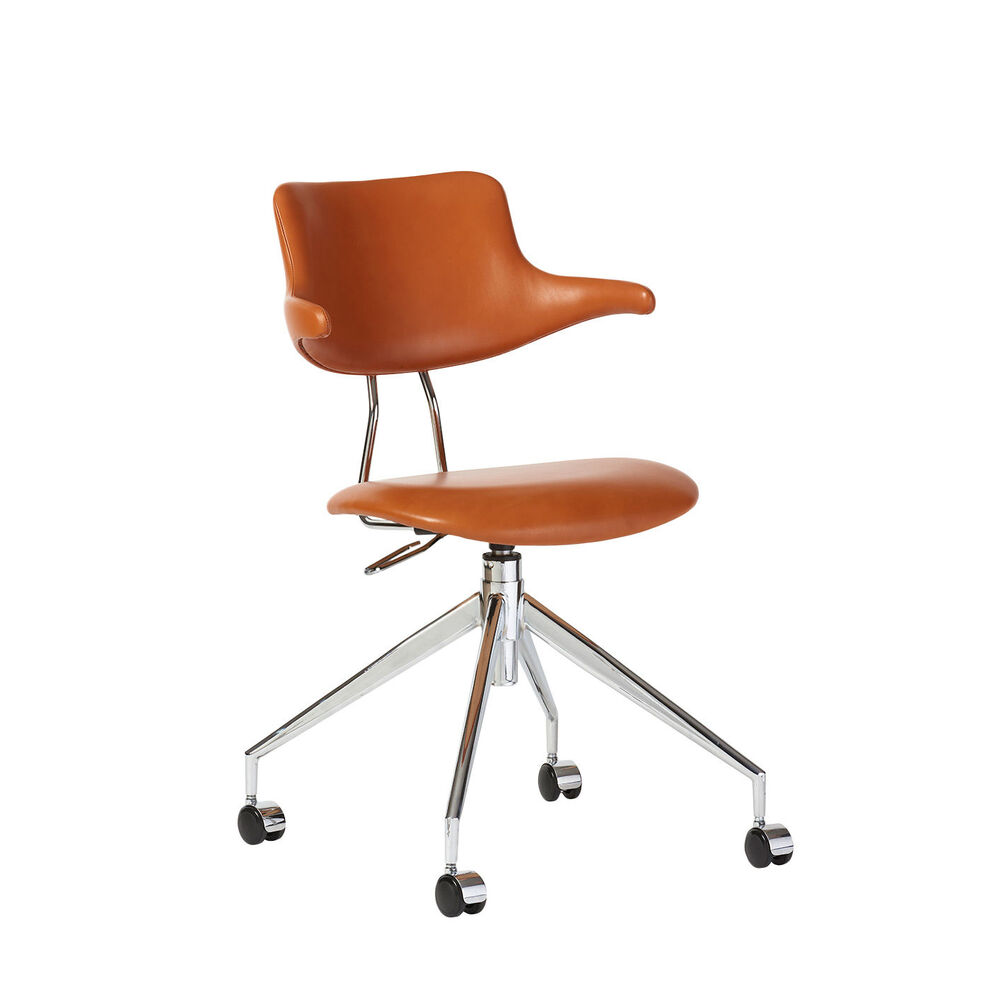 Cтілець Vermund VL119, backrest and seat in cognac “ultra” leather, chrome frame, wheels, adjustable seat height. Изображение 1