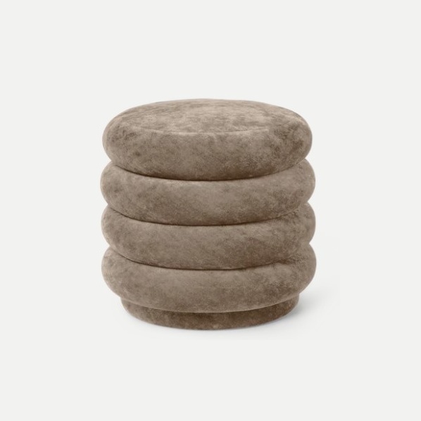 Pouf Round Faded Velvet - Beige Small. Изображение 1
