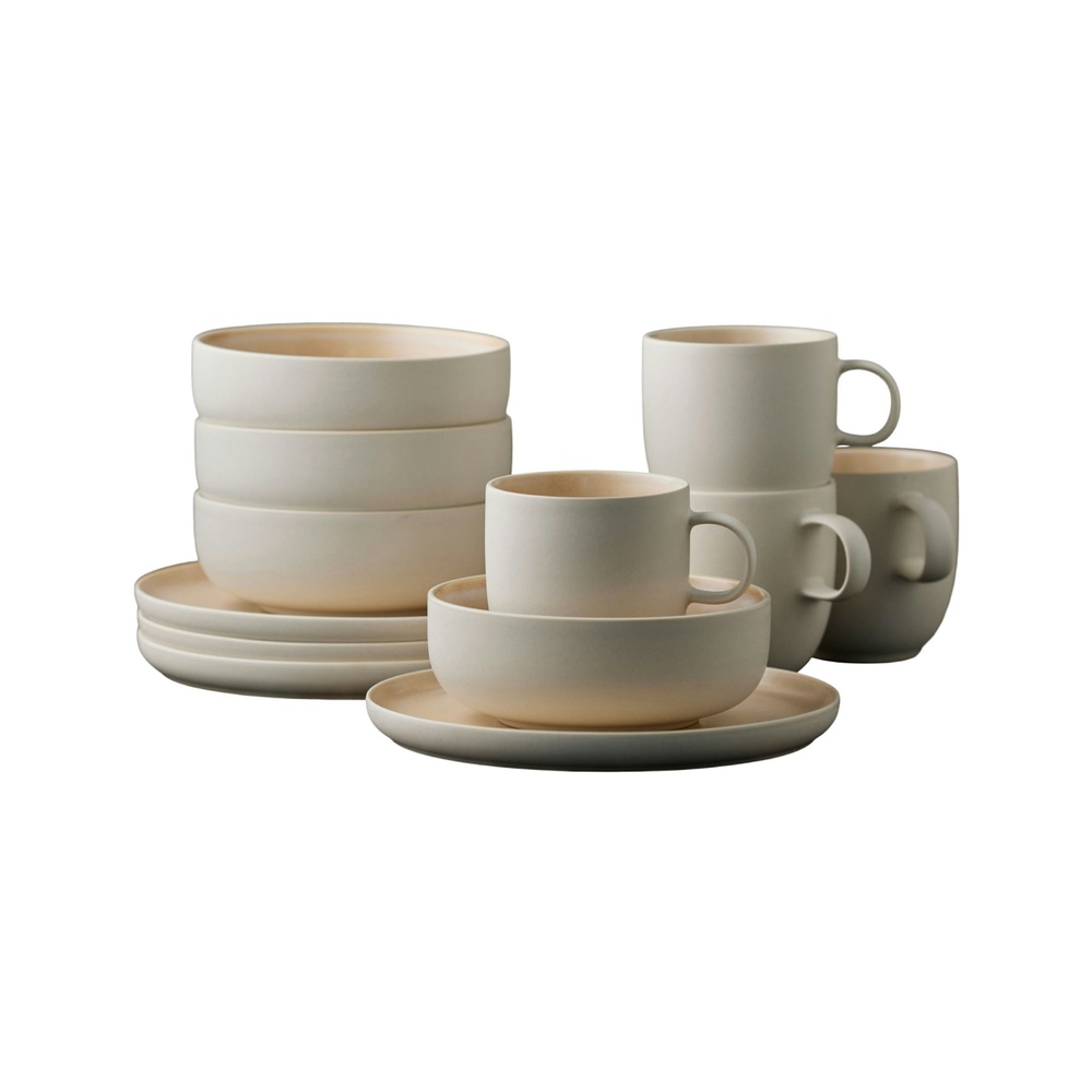Набір посуду North (в комплекті: 4 тарілки 21см, 4 миски 15см, 4 чашки) Matte white/Matte sand. Изображение 1