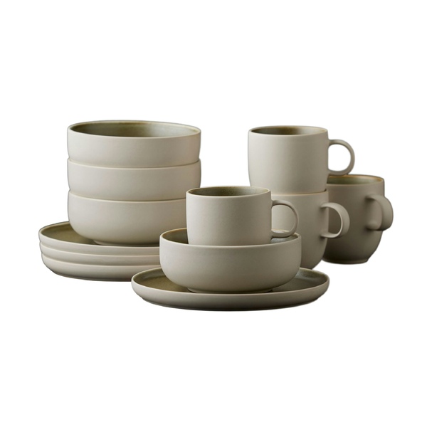 Набір посуду North (в комплекті: 4 тарілки 21см, 4 миски 15см, 4 чашки) Matte white/Matte moss