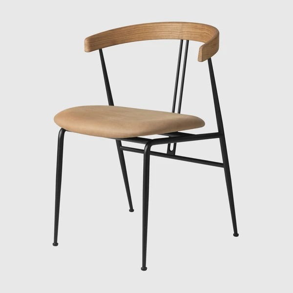 Стілець GUBI Violin Dining Chair - Seat Upholstered, Wood Backrest